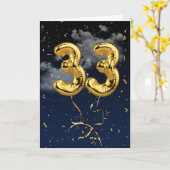 33誕生日金ゴールドマイラーバルーンと紙吹雪カード カード (黄色い花)