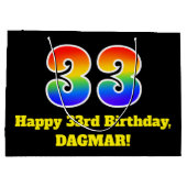 33誕生日~おもしろい, カラフル, 鮮やか, Rainbow 33 ラージペーパーバッグ (裏面)