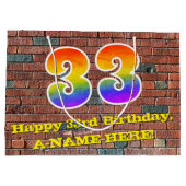 33誕生日:おもしろい、グラフィティインスパイアレインボーー# 33 ラージペーパーバッグ (裏面)