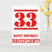 33誕生日:おもしろい、赤ゴムスタンプルックインスパイアス カード (黄色い花)