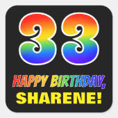 33誕生日:はっきりした,おもしろい,シンプル虹, 33 スクエアシール (正面)