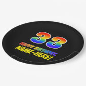 33誕生日:はっきりした,おもしろい,シンプル虹， 33 ペーパープレート (アングル)