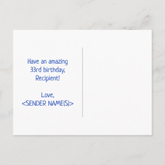 33誕生日:はっきりした,おもしろい,シンプル虹， 33 ポストカード (裏面)