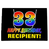 33誕生日:はっきりした,おもしろい,シンプル虹, 33 ラージペーパーバッグ (正面)