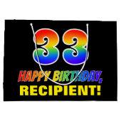 33誕生日:はっきりした,おもしろい,シンプル虹, 33 ラージペーパーバッグ (裏面)