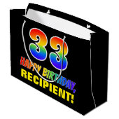 33誕生日:はっきりした,おもしろい,シンプル虹, 33 ラージペーパーバッグ (裏面アングル)