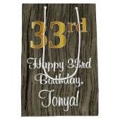 33誕生日:エレガントフェイク金ゴールドルック#,フェイク Wood ミディアムペーパーバッグ (裏面)