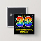 33誕生日:カラフル音楽シンボル、レインボー33 缶バッジ (正面&裏面)