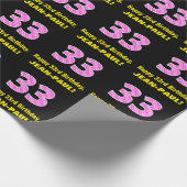 33誕生日：ピンクストライプのハートと33" +名前 ラッピングペーパー (角)