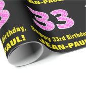 33誕生日：ピンクストライプのハートと33" +名前 ラッピングペーパー (ロールコーナー)