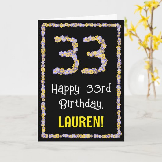 33誕生日:フローラ花数名前をカスタムする カード (黄色い花)