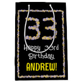 33誕生日:フローラ花数名前をカスタムする ミディアムペーパーバッグ (正面)