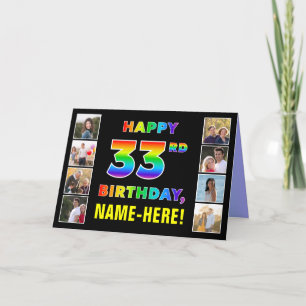 33誕生日：レインボー文字カスタム、写真&名前 カード
