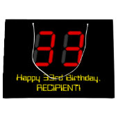33誕生日:レッドデジタルクロックスタイル「33」 +名前 ラージペーパーバッグ (正面)