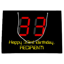 33誕生日：レッドデジタルクロックスタイル「33」 +名前 ラージペーパーバッグ