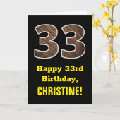 33誕生日：名前フェイク、木目パターン「33」 カード (黄色い花)