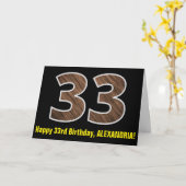 33誕生日:名前+フェイク木目パターン「33」 カード (黄色い花)