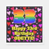 33誕生日:愛するハートパターン、虹# 33 スタンダードランチョンナプキン (正面)