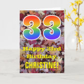 33誕生日、素朴紅葉、レインボー「33」 カード (黄色い花)