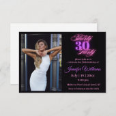 330歳気のあるそぶりをしたの誕生日フォトピンクのネオンブラック 招待状 (正面/裏面)