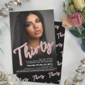 330th誕生日フォトスクリプトグリッターピンク 招待状