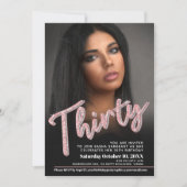 330th誕生日フォトスクリプトグリッターピンク 招待状 (正面)