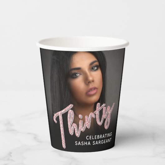 330th誕生日フォトスクリプトグリッターピンク 紙コップ (裏面)