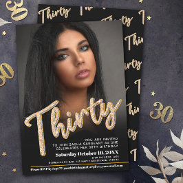 330th Birthdayフォトスクリプトブラック金ゴールド 招待状