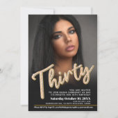 330th Birthdayフォトスクリプトブラック金ゴールド 招待状 (正面)