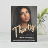 330th Birthdayフォトスクリプトブラック金ゴールド 招待状 (スタンド正面)