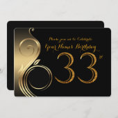 33,誕生日招待状,数値グリッター金ゴールド,写真 招待状 (正面/裏面)