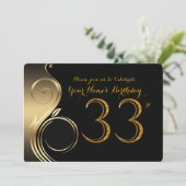 33,誕生日招待状,数値グリッター金ゴールド,写真 招待状 (スタンド正面)