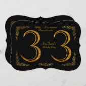 33rd，誕生日パーティー33rd，ギャツビー素晴らし，ブラック&金ゴールド 招待状 (正面/裏面)