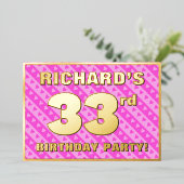 33rd Birthday Party —おもしろいピンクハートとストライプ 箔招待状 (立ち正面)