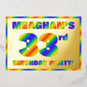 33rd Birthday Party —おもしろい、レインボースペクトル「33」 箔招待状 (正面)
