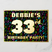 33rd Birthday Party —おもしろい、音楽シカラフルンボル 箔招待状 (正面)