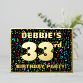 33rd Birthday Party —おもしろい、音楽シカラフルンボル 箔招待状 (立ち正面)
