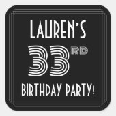 33rd Birthday Party:アールデコスタイルと名前をカスタムする スクエアシール (正面)