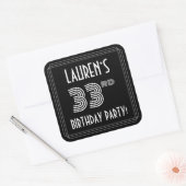 33rd Birthday Party:アールデコスタイルと名前をカスタムする スクエアシール (封筒)