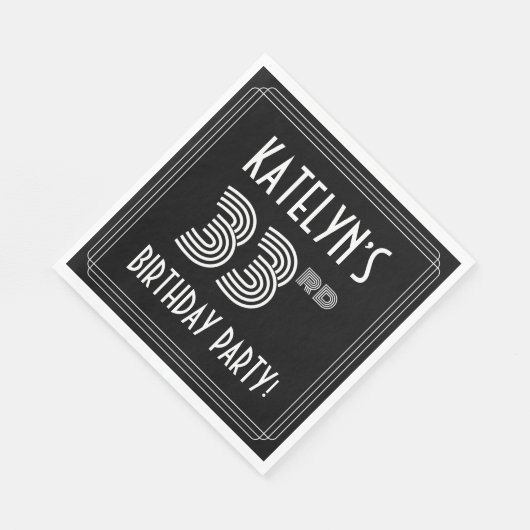 33rd Birthday Party:アールデコスタイル+名前をカスタムする スタンダードランチョンナプキン (角)