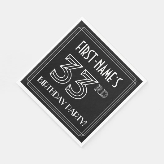 33rd Birthday Party:アールデコスタイル+名前をカスタムする スタンダードランチョンナプキン (角)