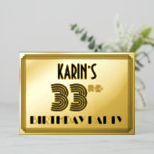 33rd Birthday Party —アールデコスタイル「33」 & Name 箔招待状 (立ち正面)