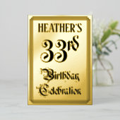 33rd Birthday Party – スクリプエレガントト+名前をカスタムする 箔招待状 (立ち正面)