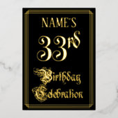 33rd Birthday Party – スクリプファンシートと名前をカスタムする 箔招待状 (正面)