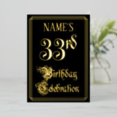 33rd Birthday Party – スクリプファンシートと名前をカスタムする 箔招待状 (立ち正面)
