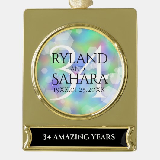 34エレガント周年記念結婚お祝い ゴールドプレートバナーオーナメント (正面)