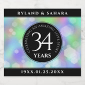 34エレガント周年記念結婚お祝い スパークリングワインラベル (シングルラベル)