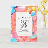 34サイケデリック誕生日の3D抽象芸術 カード (黄色い花)