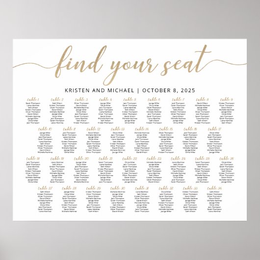 34テーブル席の座席一覧プランを見つける ポスター (正面)