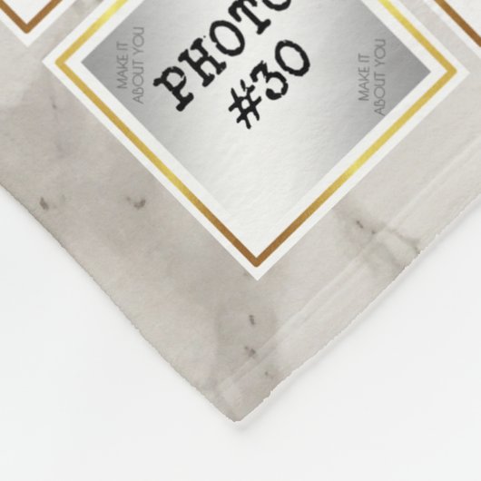 34フォトコラージュ、白および大理石の金ゴールドフレーム フリースブランケット (角)